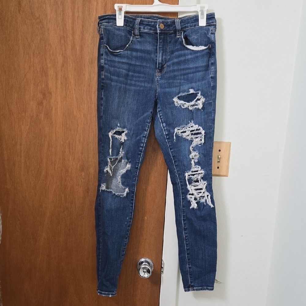 American Eagle Outfitters Dark Blue Ripped Skinny Jeans